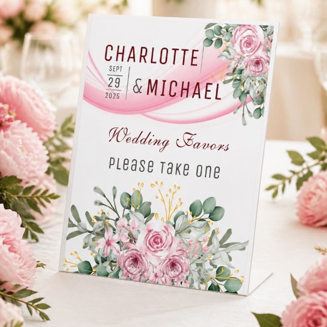 Signe De Table Pancarte de table pour mariage avec vague rose et  (Créateur téléchargé)