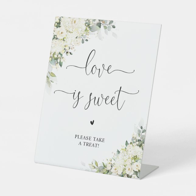 Signe De Table Pancarte Fleurs Blanches Mariage Amour Est Doux (Recto)