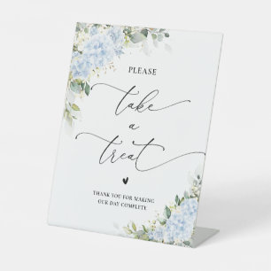 Signe De Table Pancarte Fleurs d'Hydrangea Bleu Prenez une friand
