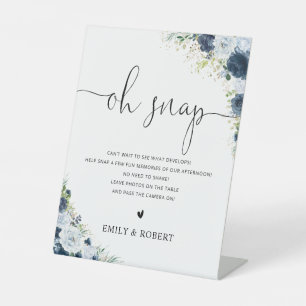 Signe De Table Pancarte Oh Snap Fleurs Bleu Marine pour la Mariée
