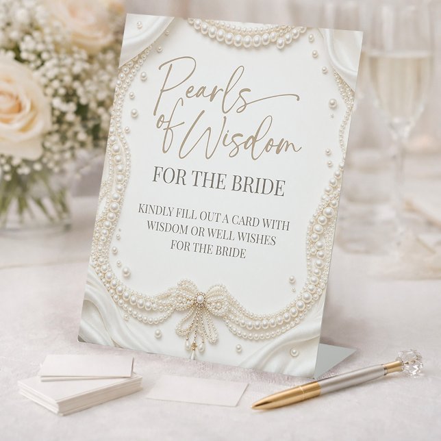 Signe De Table Pancarte pour la fête de douche de mariée "Perles  (Pearls of Wisdom Bridal Shower Sign)