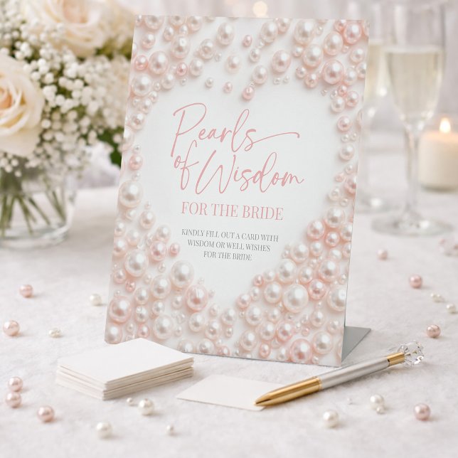Signe De Table Pancarte pour la fête de mariage "Perles roses de  (Pink Pearls of Wisdom Bridal Shower Sign)
