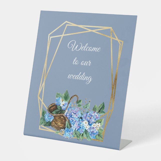 Signe De Table Panier Hydrangeas bleu poussiéreux fleuri d'accuei (Recto)