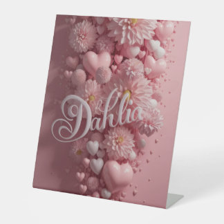 Signe De Table Papier peint Fleur de dahlia pastel avec cœurs