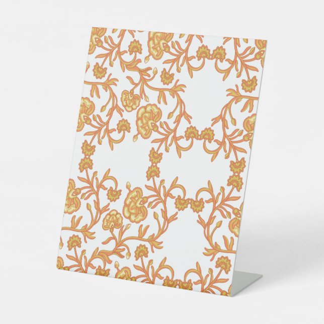 Signe De Table papier peint orange et blanc au design floral (Recto)