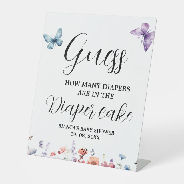Signe De Table Papillons Baby shower de devinette gâteau de couch (Recto)