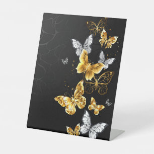 Signe De Table Papillons dorés et blancs