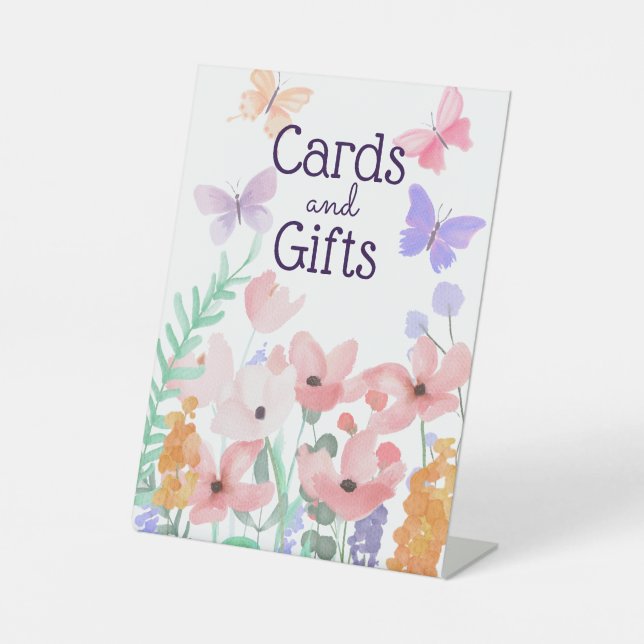 Signe De Table Papillons et fleurs Baby showers Tableau Cadeaux (Recto)