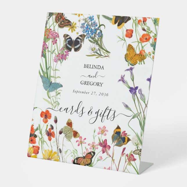 Signe De Table Papillons fleur sauvage Cartes de mariage florales (Recto)