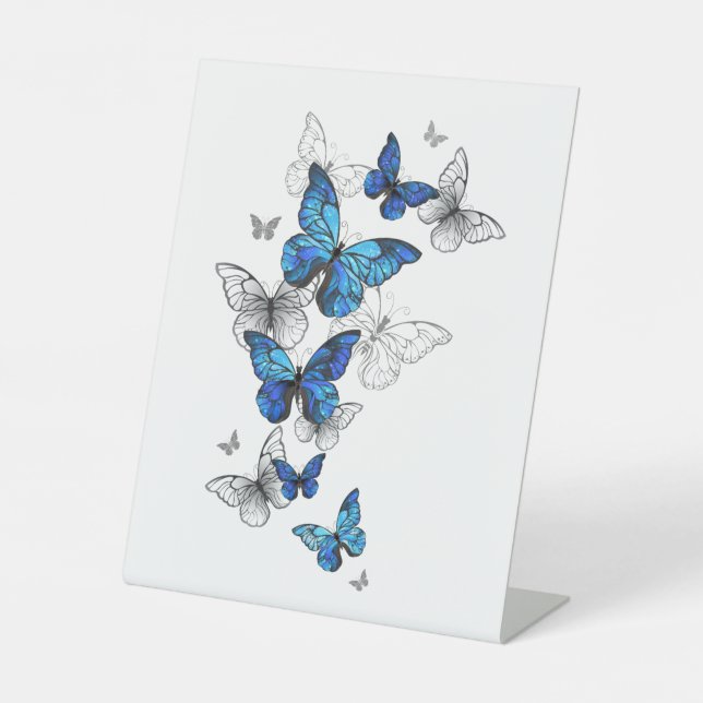 Signe De Table Papillons volants bleus Morpho (Recto)