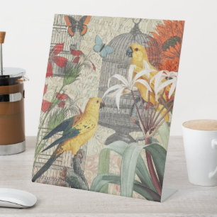 Signe De Table Parrot Jaune Tropical Antique Fleur