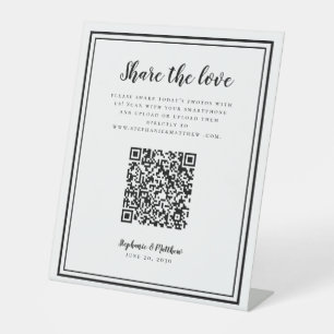 Signe De Table Partager La Photo Mariage Amour QR Code Scan Black