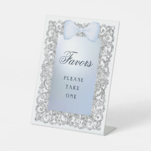 Signe De Table Parties scintillant Argent Cadre Bleu Bow Faveurs