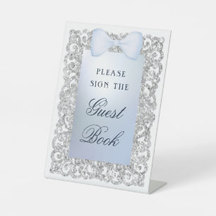 Signe De Table Parties scintillant Argent Cadre Bleu Bow livre d'
