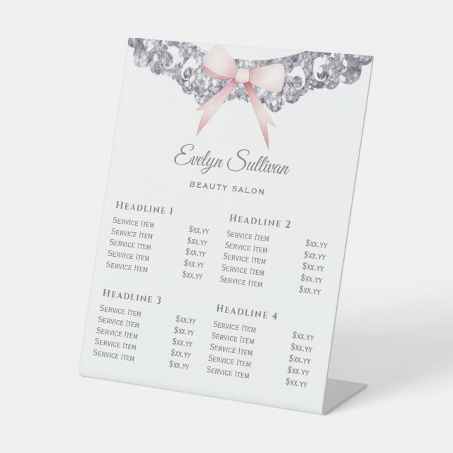 Signe De Table Parties scintillant Argent Cadre Rose Bow Prix (Recto)