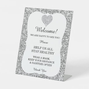 Signe De Table Parties scintillant d'argent Diamond Coeur Mariage