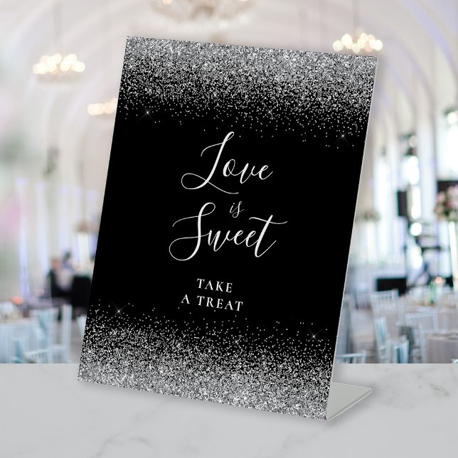 Signe De Table Parties scintillant d'argent noir L'amour Mariage  (Créateur téléchargé)