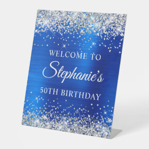 Signe De Table Parties scintillant d'argent Royal Blue Foil 50e a