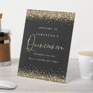 Signe De Table Parties scintillant d'or Bienvenue Quinceañera 15e