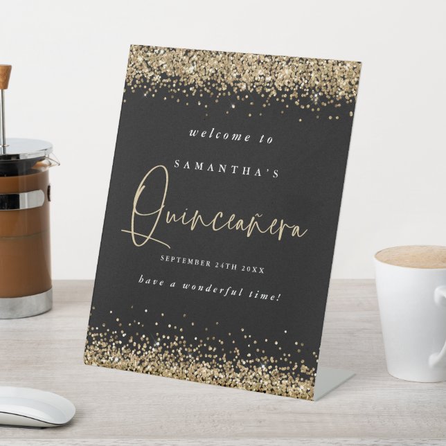 Signe De Table Parties scintillant d'or Bienvenue Quinceañera 15e (In SItu)