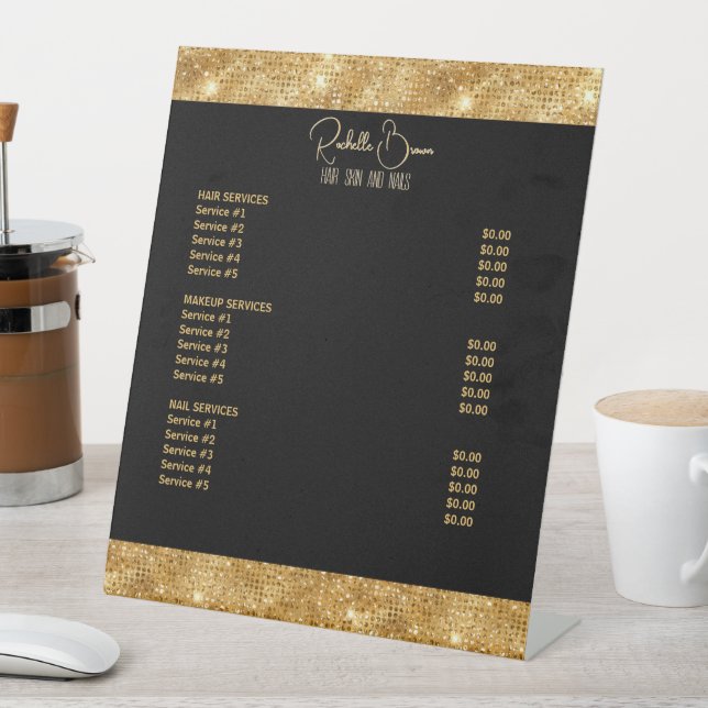 Signe De Table Parties scintillant d'or et salon de beauté noire  (In SItu)