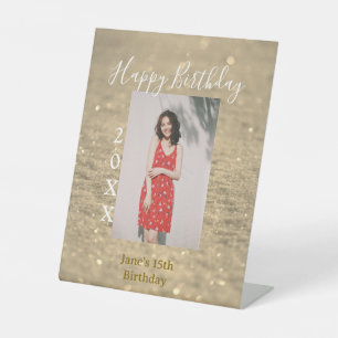Signe De Table Parties scintillant d'or heureux 15e anniversaire 