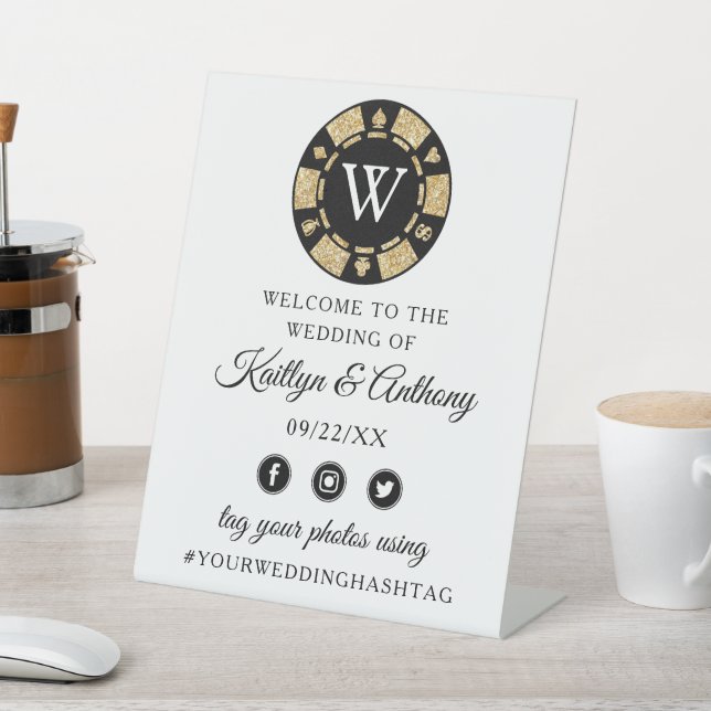 Signe De Table Parties scintillant d'or Monogram Poker Chip Casin (In SItu)