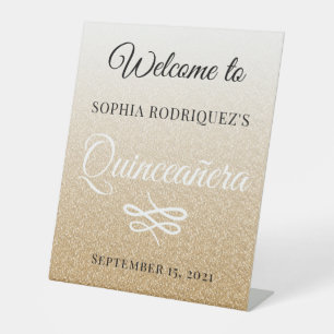 Signe De Table Parties scintillant d'or Quinceañera 15e anniversa