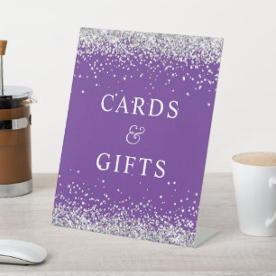 Signe De Table Parties scintillant en argent et Royal Purple Cart