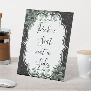 Signe De Table Parties scintillant noire et Eucalyptus floral Cho