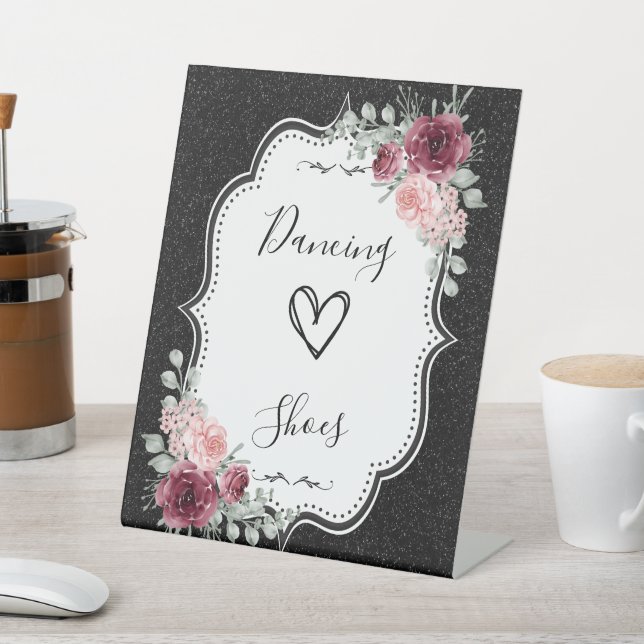 Signe De Table Parties scintillant noire et flacon floral (In SItu)