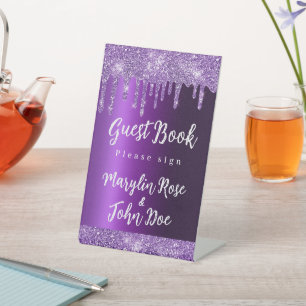 Signe De Table Parties scintillant PURPLE DRIP ÉLÉGANT MARIAGE 