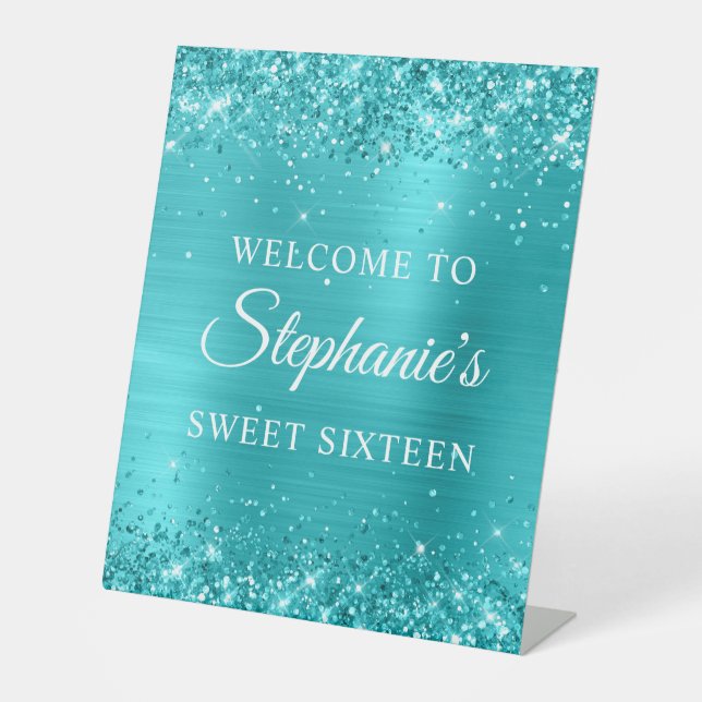 Signe De Table Parties scintillant Turquoise Blue Foil Sweet sixt (Recto)