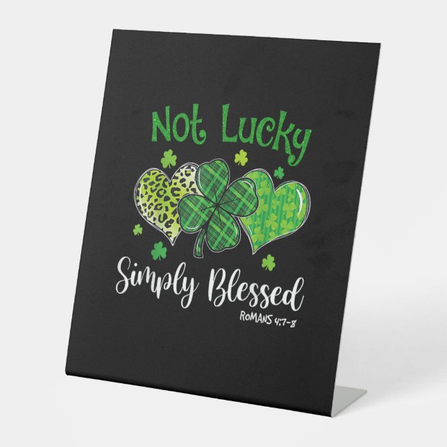 Signe De Table Pas Lucky Simplement Bienheureux Shamrock chrétien (Recto)
