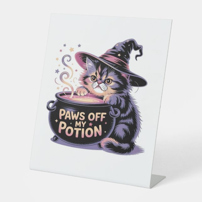 Signe De Table Passe De Ma Potion, Kawaii Halloween Witch Cat Cla (Recto)