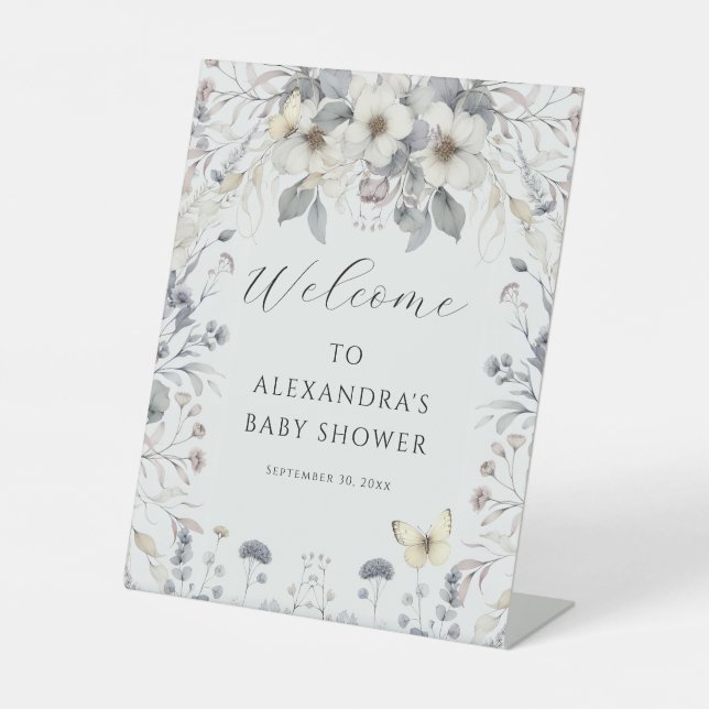 Signe De Table Pastel Art Nouveau Fleur Papillon Bébé Fille (Recto)