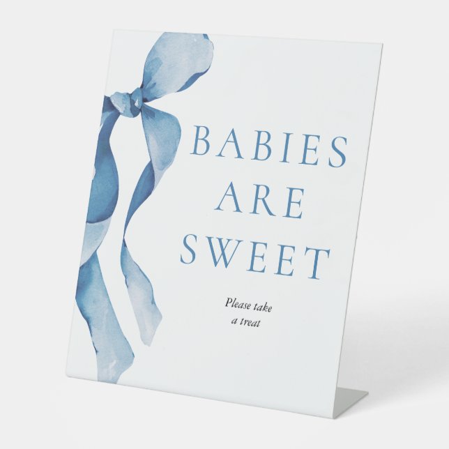 Signe De Table Pastel Blue Bow Baby shower Les bébés sont doux (Recto)