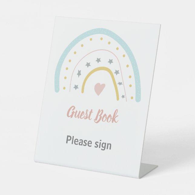 Signe De Table Pastel Pink Blue Rainbow Livre d'invité Anniversai (Recto)