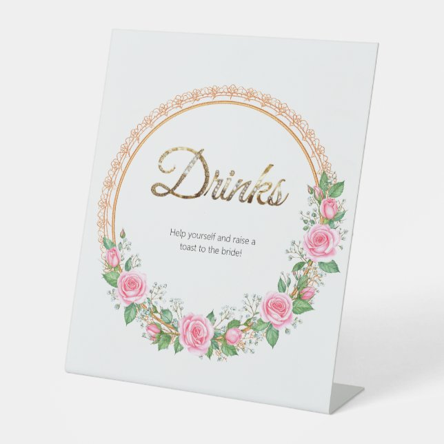 Signe De Table Pastel Rose Roses & Boissons Respiratoires pour bé (Recto)