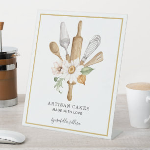 Signe De Table Pâtisserie Chef Aquarelle Cuisine Outils Ustensile