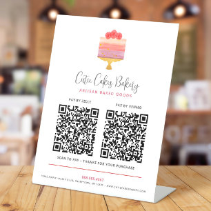 Signe De Table Pâtisserie Gâteau Rose Violet Dessert 2 Code QR Pa