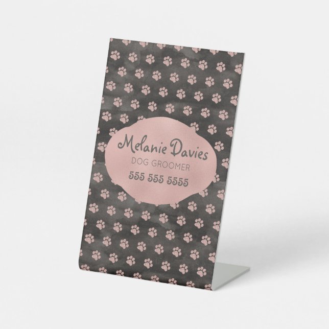 Signe De Table Pawprints Rose Classé en or Chien Grooming Magnet  (Recto)