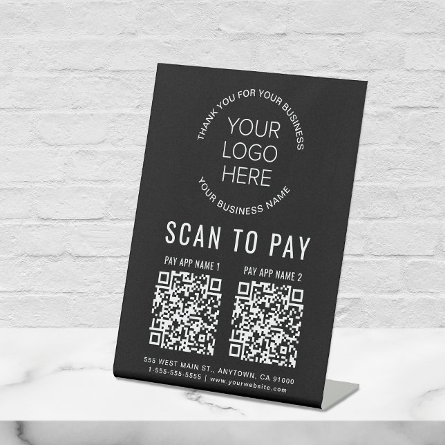 Signe De Table Payer 2 codes QR affaires Logo noir (Créateur téléchargé)