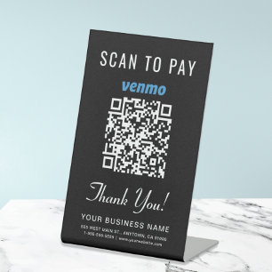 Signe De Table Payer en scannant le code QR Venmo noir