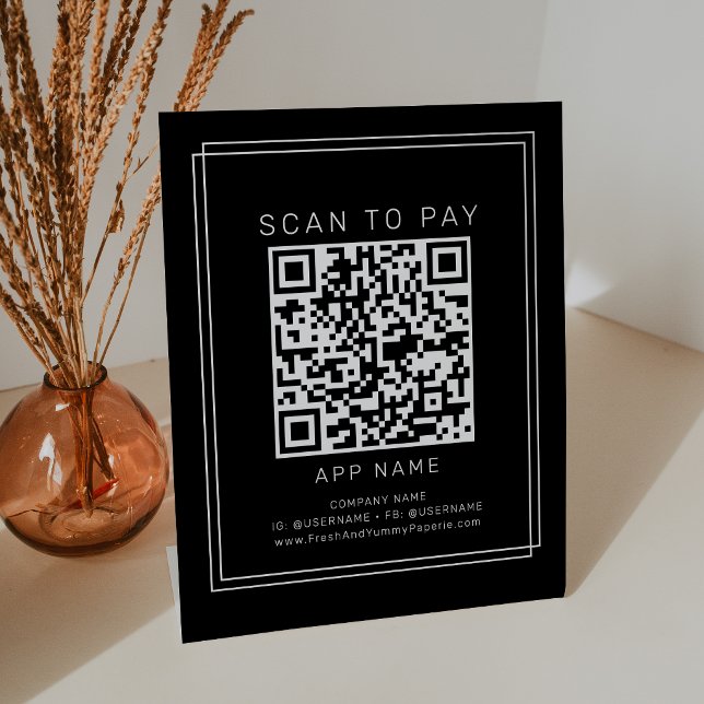 Signe De Table Payer par scan Avery Moderne Noir Entreprise (AVERY Modern Dark Black Business Scan To Pay Pedestal Sign)