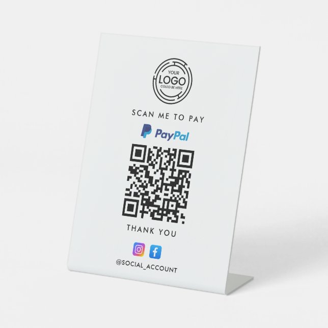 SIGNE DE TABLE PAYPAL QR CODE SCAN POUR PAYER VOTRE LOGO (Recto)