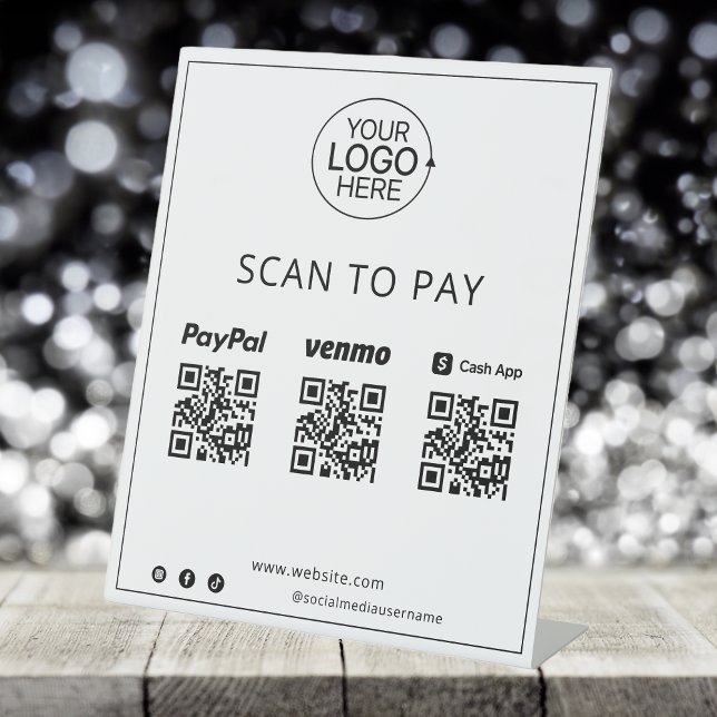 Signe De Table PayPal Venmo Cash App Black Icons Paiement Mobile (PayPal Venmo Cash App Black Icons Mobile Payment Pedestal Sign)