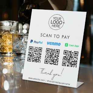 Signe De Table PayPal Venmo Cash App QR Code Paiement Ajouter un