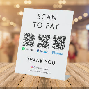 Signe De Table Paypal Venmo Cash App Scan pour payer le code QR b