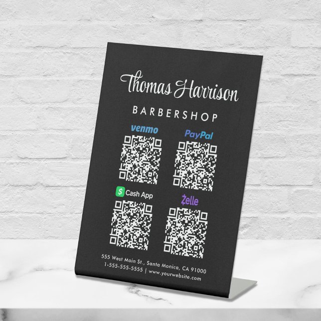 Signe De Table Paypal Venmo CashApp Zelle Code QR Scan pour Payer (A QR code sign to effortlessly connect your customers to your payment platforms)